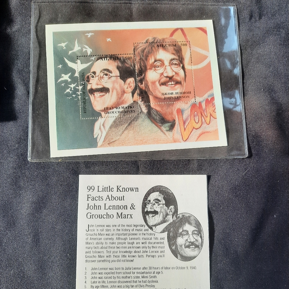 Groucho Marx & John Lennon Commemorative Stamp Set. Fast Ship.
